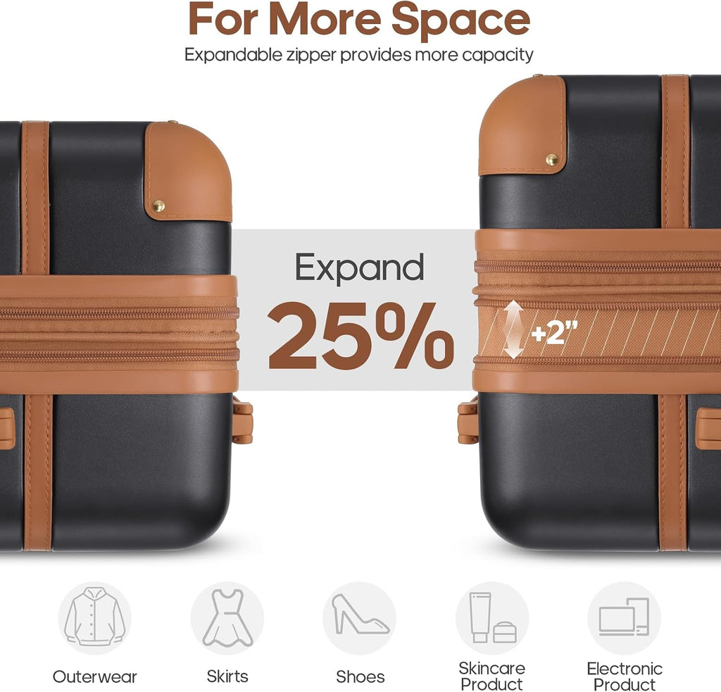 Luggage Sets 3 Piece, Expandable 100% PC Hardshell Suitcase with Spinner Wheels, 20in Suitcase Set with TSA Lock for Women, Carry On Luggage with Travel Backpack