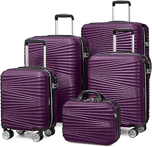 LEAVES KING Luggage 5 Piece Sets, Hard Shell Luggage Set Expandable Carry on Luggage Suitcase with Spinner Wheels Durable Lightweight Travel Set for Men Women(14/18/20/24/28, Purple)