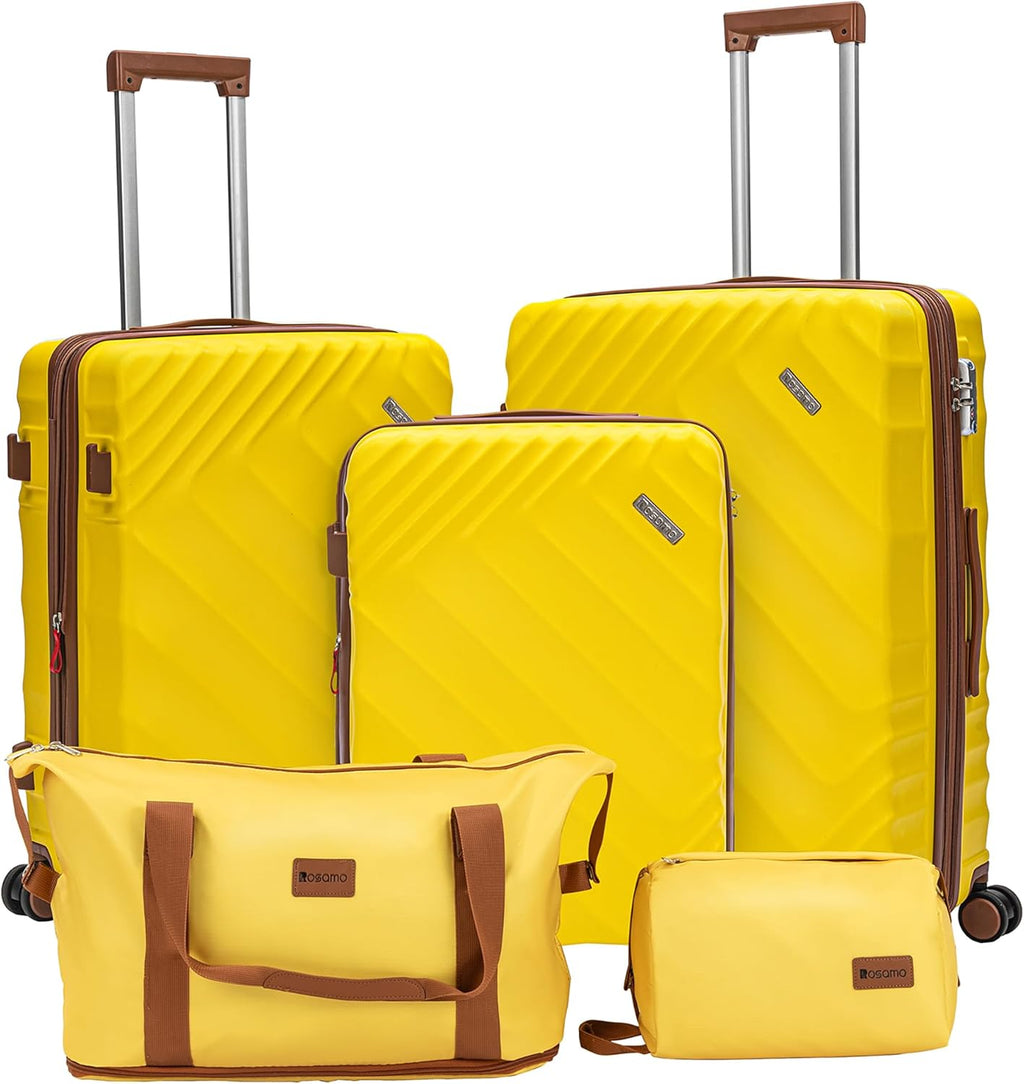 5 piece Luggage Set Expandable Suitcase 22x14x9 Airline Approved Carry on, ABS Hard Case Suitcases with Spinner Wheels, TSA Lock (Yellow)