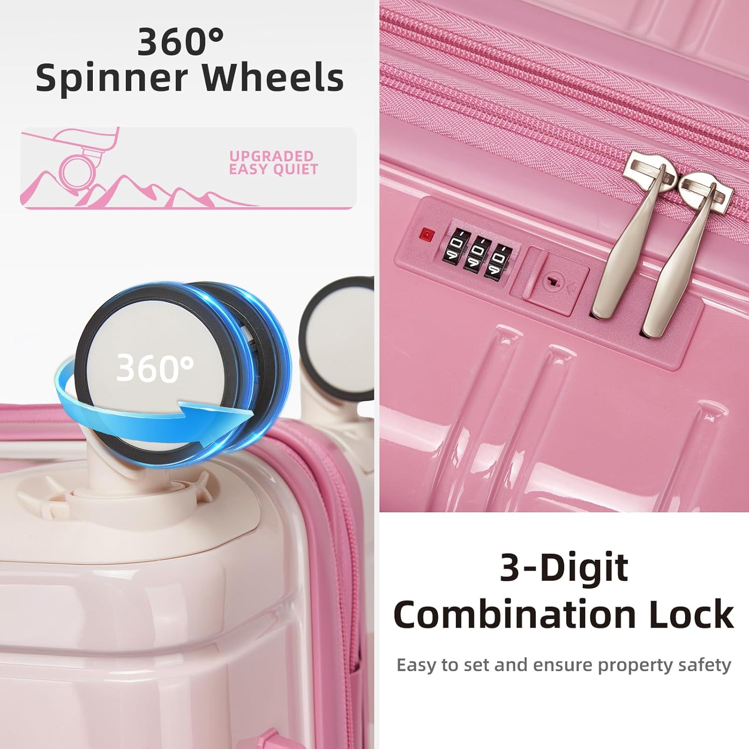 LARVENDER Luggage Sets 5 Piece Hardside Expandable Suitcase with Wheels Lock,PC+ABS Hardside Lightweight Rolling Suitcase