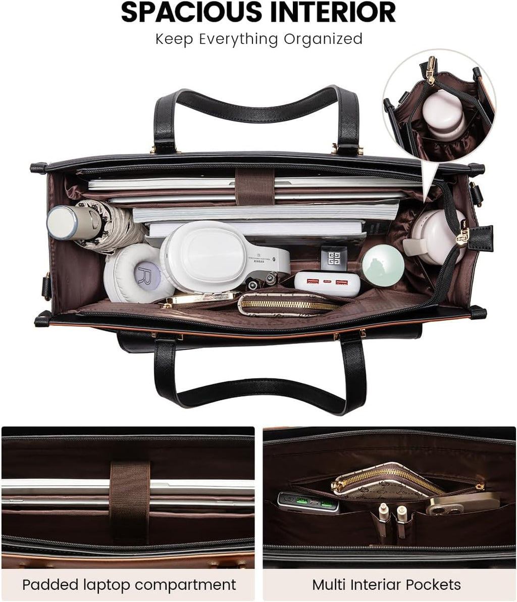 LOVEVOOK Laptop Bag for Women, 15.6'' Laptop Tote Purse 2-in-1 Professional Work Bag Business Briefcase with Clutch Purse, Waterproof Leather Computer Handbag for Teacher Office Travel