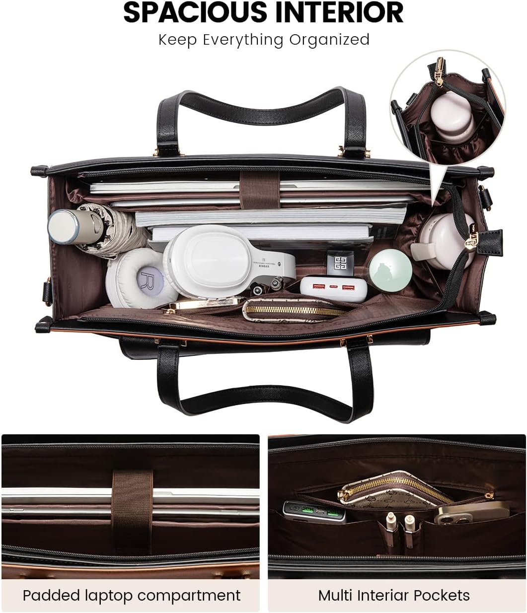 LOVEVOOK Laptop Bag for Women, 15.6'' Laptop Tote Purse 2-in-1 Professional Work Bag Business Briefcase with Clutch Purse, Waterproof Leather Computer Handbag for Teacher Office Travel