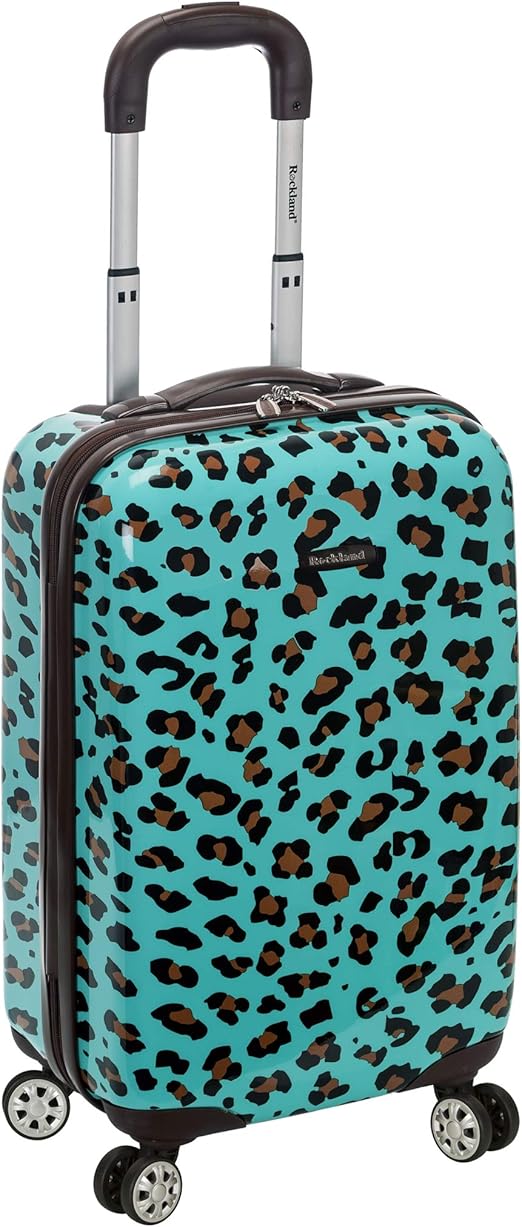 Rockland Safari Hardside Spinner Wheel Luggage, Blue Leopard, Carry-On 20-Inch