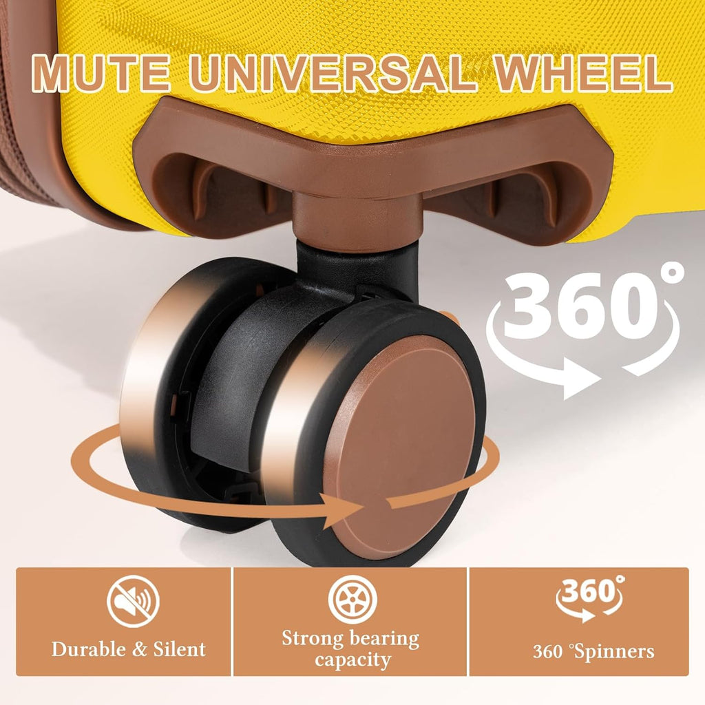 5 piece Luggage Set Expandable Suitcase 22x14x9 Airline Approved Carry on, ABS Hard Case Suitcases with Spinner Wheels, TSA Lock (Yellow)