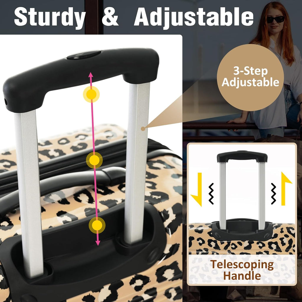 Merax Luggage Sets 3 Piece, Hardside Expandable Suitcase Set with Spinner Wheels, Lightweight Leopard 20+24+28 IN Suitcase with Carry on Luggage, Leopard Brown