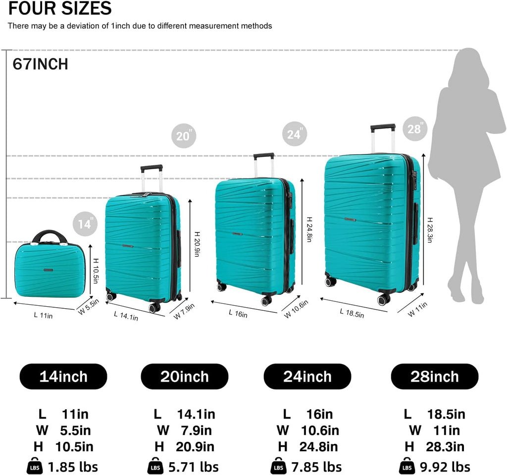 LARVENDER Luggage Sets, Luggage 4 Piece Set, Expandable Luggage Set Clearance Suitcases with Spinner Wheels Luggage with TSA Lock (Aqua Blue)