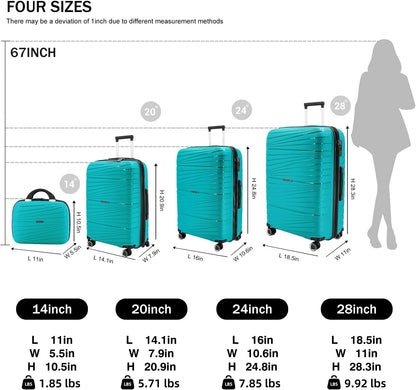 LARVENDER Luggage Sets, Luggage 4 Piece Set, Expandable Luggage Set Clearance Suitcases with Spinner Wheels Luggage with TSA Lock (Aqua Blue)