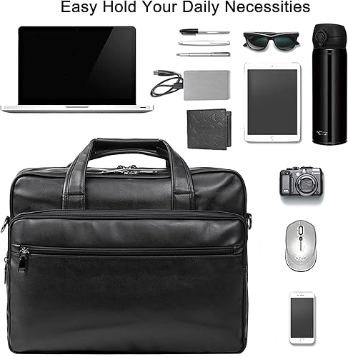 seyfocnia Leather Laptop Bag, Men's 15.6 Inche 17.3 Inche Messenger Briefcase Business Satchel Computer Handbag Shoulder Bag