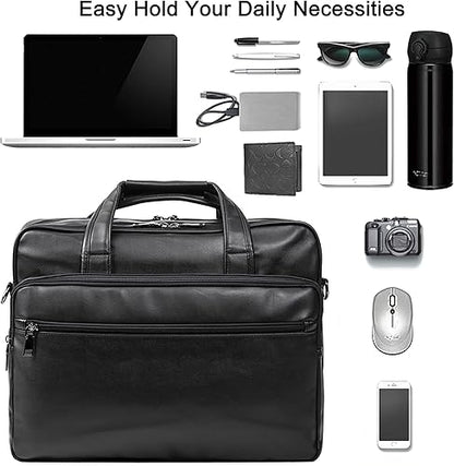 seyfocnia Leather Laptop Bag, Men's 15.6 Inche 17.3 Inche Messenger Briefcase Business Satchel Computer Handbag Shoulder Bag