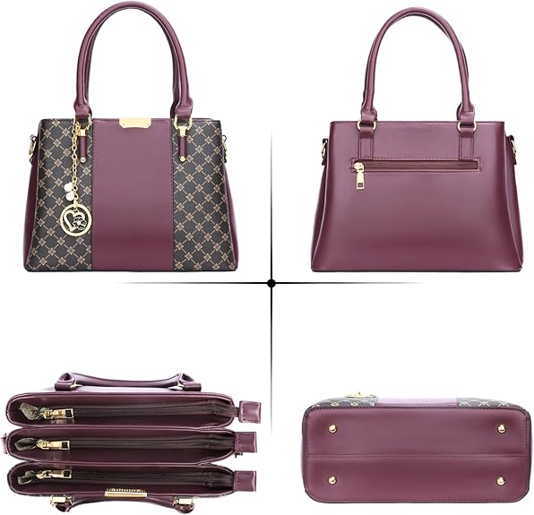 KKXIU 3 Zippered Compartments Purses and Handbags for Women Top Handle Satchel Shoulder Ladies Bags