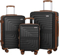 Romswi 3 Piece Luggage Sets, Expandable PC+ABS Hardshell Suitcase Set with TSA Lock YKK Zipper and Dual Spinner Wheels, Large Checked Travel Suitcases, 22/26/30 Inch, Black