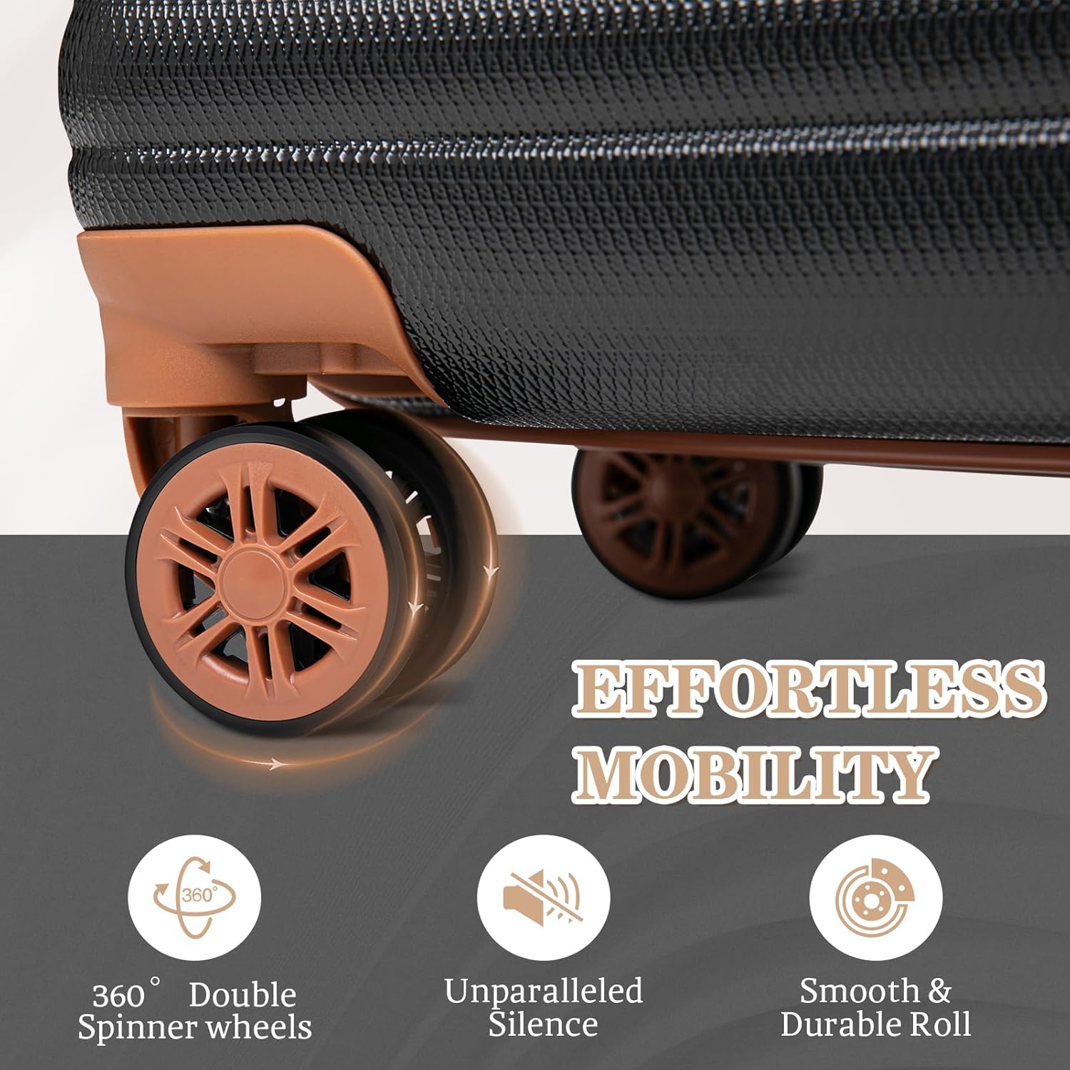 Cobens 5 Piece Luggage Sets with Spinner Wheels and Tsa Lock, Unisex Hardshell ABS Suitcase Set, Lightweight Hardside Waterproof Travel Suitcases for Men Women, 20/24/28in Black