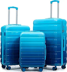 Merax 3 Luggage Sets, ABS Hardshell Suitcase Spinner Wheels with Lock, Blue and Navy, 20/24/28 Inch