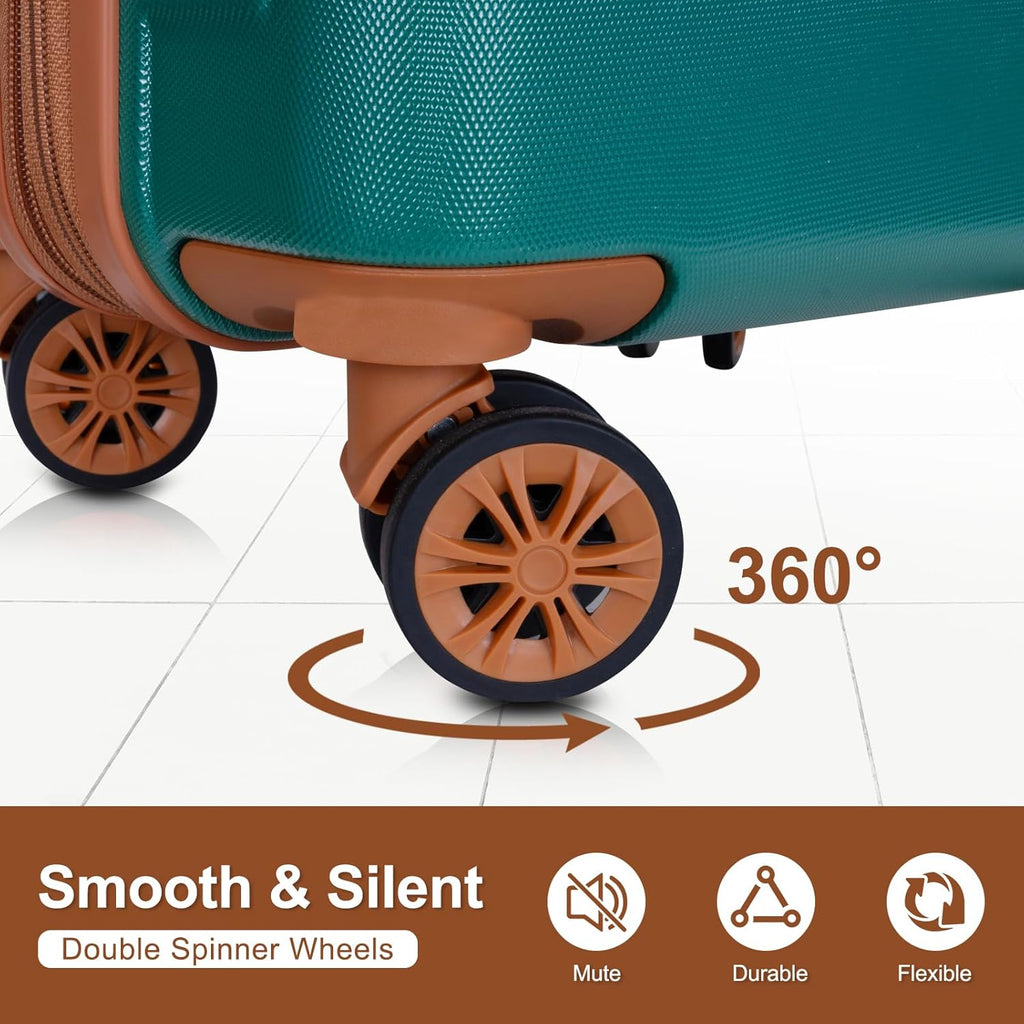 Romswi 3 Piece Luggage Sets, Expandable PC+ABS Hardshell Suitcase Set with TSA Lock YKK Zipper and Dual Spinner Wheels, Large Checked Travel Suitcases, 22/26/30 Inch, Green