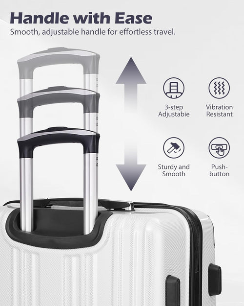 Coolife Luggage Expandable 5 Piece Sets PC+ABS Spinner Suitcase 20 inch 24 inch 28 inch (white grid new)
