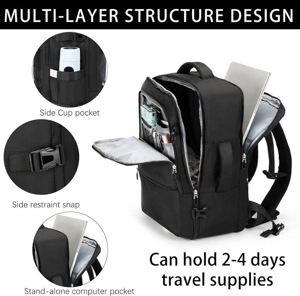 Sowaovut Travel Laptop Backpack, Extra Large High School College Backpacks, Flight Approved Daypack Business Bag Fit 17.3 inch Laptop for Men Women (Black)