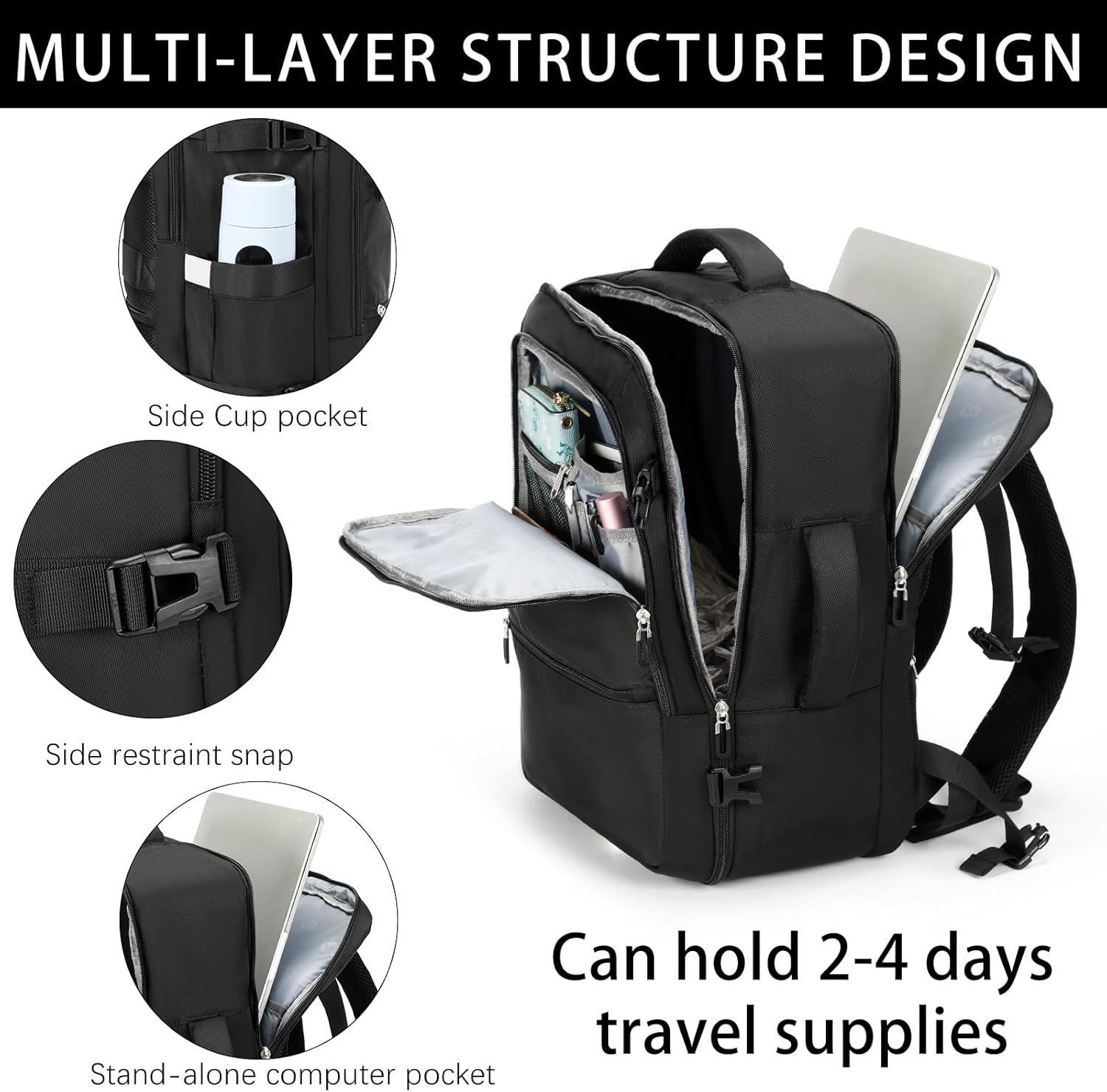 Sowaovut Travel Laptop Backpack, Extra Large High School College Backpacks, Flight Approved Daypack Business Bag Fit 17.3 inch Laptop for Men Women (Black)