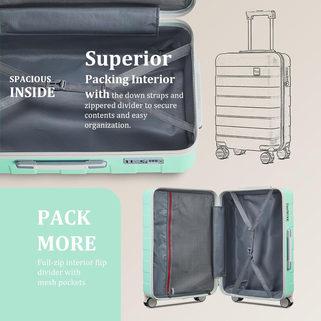 imiomo Hard Shell Luggage Sets 5 Piece for Women, Lightweight Hardside Rolling Suitcase Set with Spinner Wheels and TSA Lock, Green