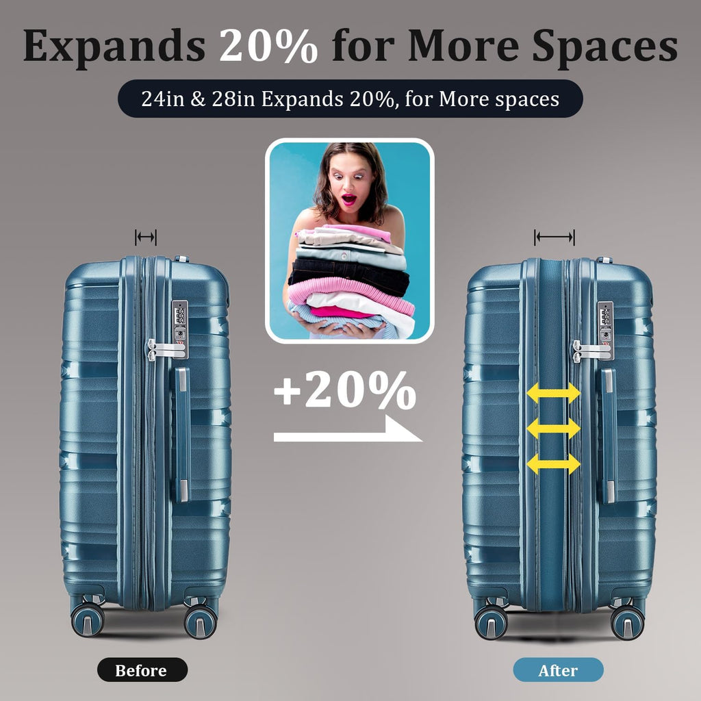 4 Piece Expandable Hardshell Pink Luggage Sets with Spinner Wheels, Lightweight Travel Suitcase Set with TSA Locks, 20 inch Carry On (Peacock Blue, 4 Piece Set (14in/20in/24in/28in))