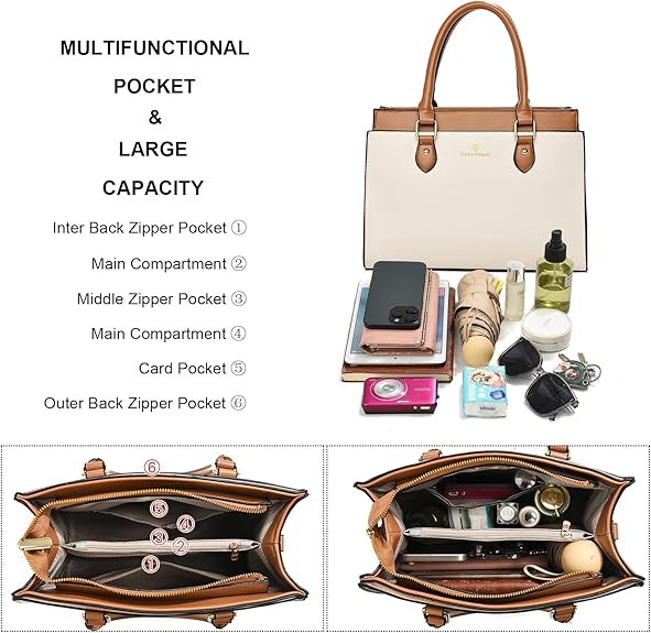 KURGOOL Handbags Purses for Women, Trendy Leather Dual-tone Tote Purse, Designer Handbag Shoulder Bag Top Handle Satchel Bags