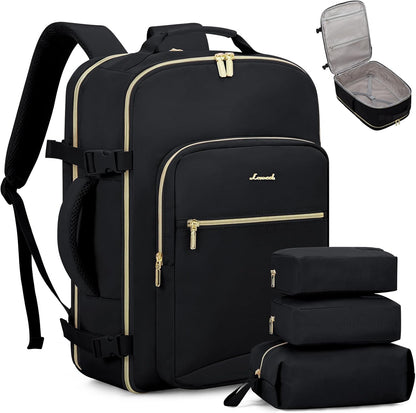 LOVEVOOK Travel Backpack for Women & Men 40L,Airline Approved Carry On Backpack Travel Essentials,TSA Carry on Luggage,Waterproof Personal Item Travel Bag,Suitcase with 3 Packing Cubes,Black-Black