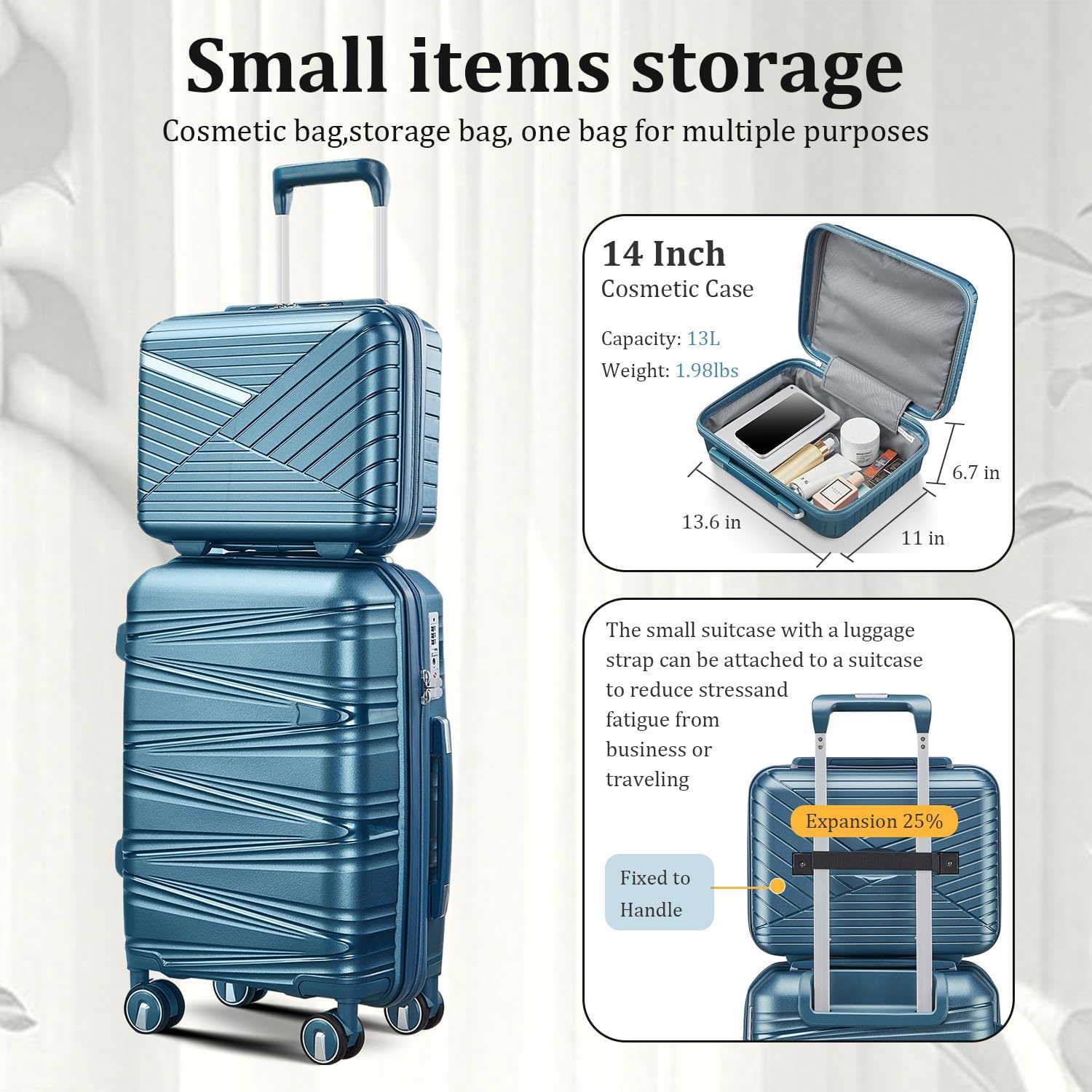 4 Piece Expandable Hardshell Pink Luggage Sets with Spinner Wheels, Lightweight Travel Suitcase Set with TSA Locks, 20 inch Carry On (Peacock Blue, 4 Piece Set (14in/20in/24in/28in))