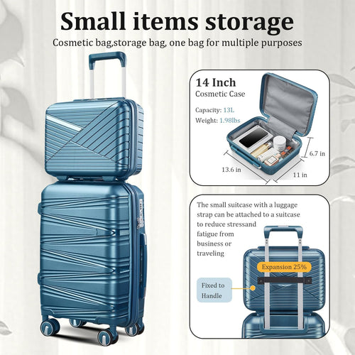 4 Piece Expandable Hardshell Pink Luggage Sets with Spinner Wheels, Lightweight Travel Suitcase Set with TSA Locks, 20 inch Carry On (Peacock Blue, 4 Piece Set (14in/20in/24in/28in))