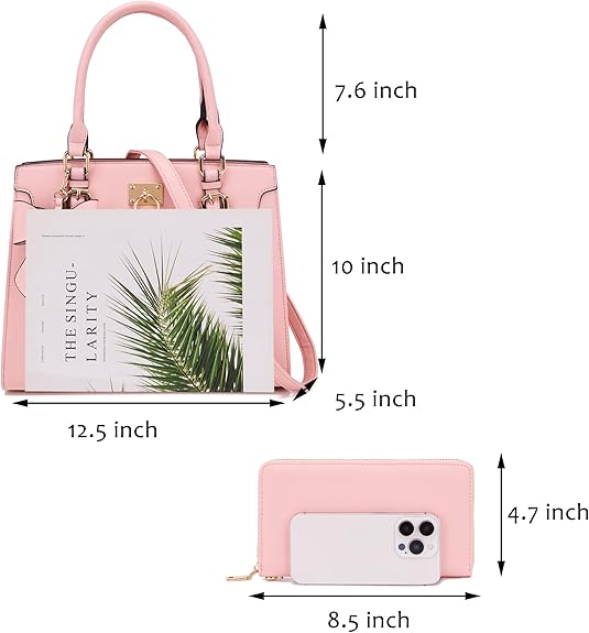 Qiyuer Women Purses And Handbags Set Ladies Top Handle Satchel Tote Shoulder Work Bag With Matching Clutch Wallet 2PCS