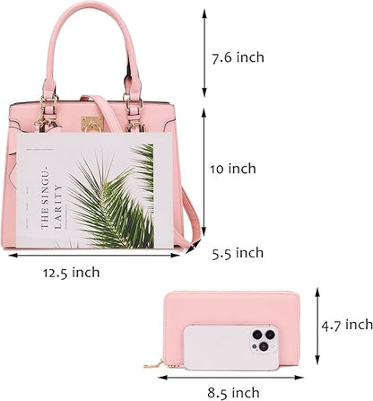 Qiyuer Women Purses And Handbags Set Ladies Top Handle Satchel Tote Shoulder Work Bag With Matching Clutch Wallet 2PCS