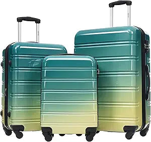 Merax Luggage Sets 3 Piece, Hardside Expandable Suitcase Set with Spinner Wheels, Lightweight Gradient Color Luggage 20+24+28 IN,Green+Yellow