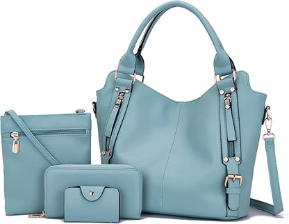 Soperwillton Purses for Women Large Shoulder Handbag Tote PU Leather Hobo Crossbody Bag Ladies Wallet Set 4pcs