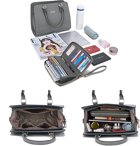 Qiyuer Satchel Purses For Women Top Handle Bag Purse And Wallet Set Work Tote Bags 2pcs