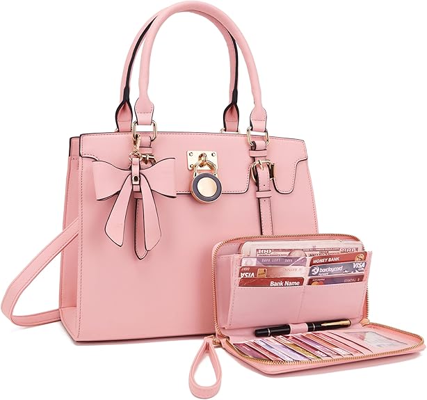 Qiyuer Women Purses And Handbags Set Ladies Top Handle Satchel Tote Shoulder Work Bag With Matching Clutch Wallet 2PCS