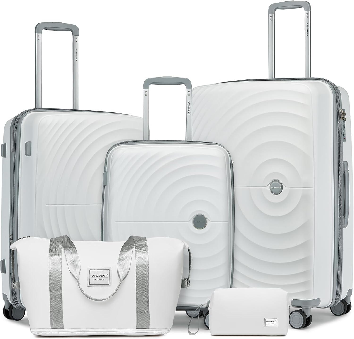 LARVENDER Luggage Sets 5 Piece, PP Hardshell Suitcase Set, Carry on Luggage Set, Expandable Travel Luggage Set with TSA Lock, Large Suitcase with Spinner Wheels for Women Men(WHITE/20/24/28/DB/TB)