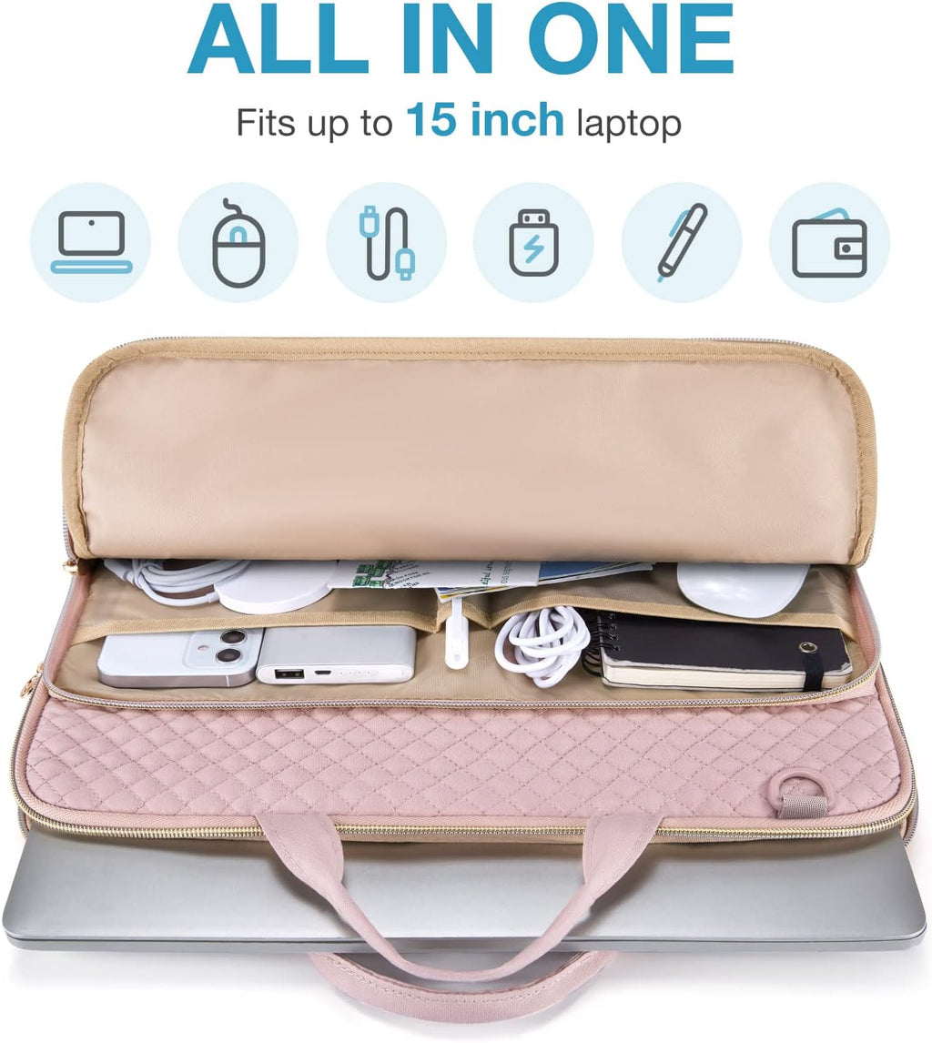 BAGSMART 15.6 Inch Laptop Case Sleeve Compatible with MacBook Pro 16 Inch,15.6 Inch HP,Dell,Acer Aspire,Asus Notebook, Lightweight Laptop Bag for Women with Shoulder Strap,Pocket,Handle, Pink