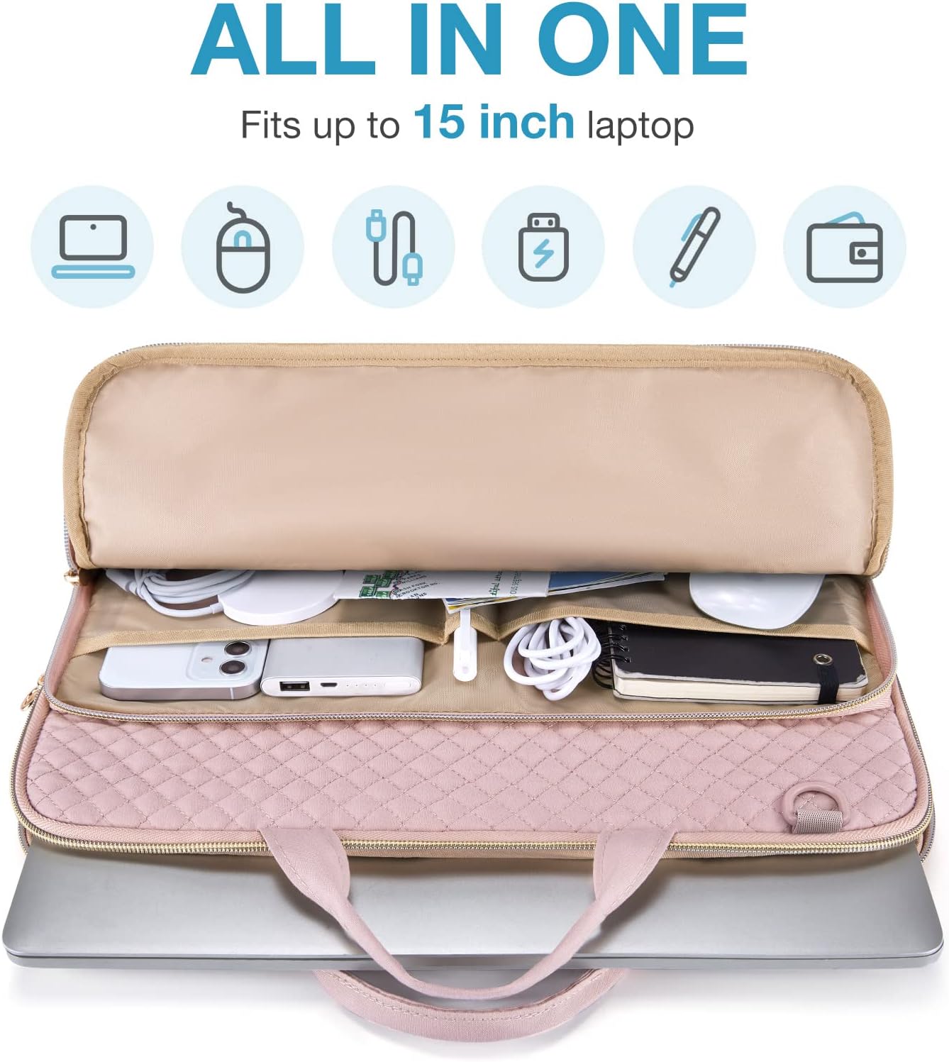 BAGSMART 15.6 Inch Laptop Case Sleeve Compatible with MacBook Pro 16 Inch,15.6 Inch HP,Dell,Acer Aspire,Asus Notebook, Lightweight Laptop Bag for Women with Shoulder Strap,Pocket,Handle, Pink