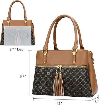 KKXIU Women Satchel Bags Handle Shoulder Handbags and Purses Pockets Zipper Leather Crossbody Bags