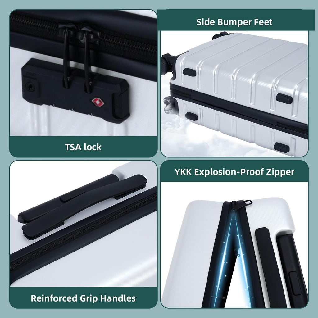 Luggage Sets 3 Piece, 100% PC Hardside Luggage with Spinner Wheel TSA LOCK Lightweight Quiet Suitable for Men and Women, Family Travel Y01 Silver 20/24/28(Diagonal stripes)