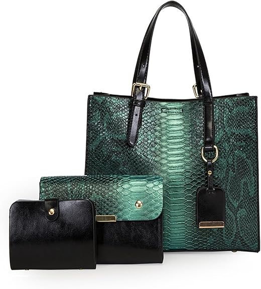 KingTo Women's Crocodile Pattern Satchel Handbags Stylish Tote Handbags crocodile purses for women 3 Pcs Set