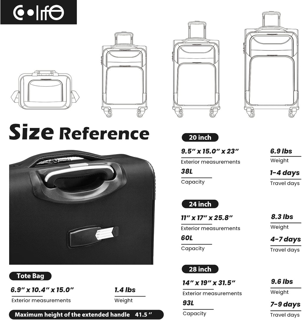 Coolife Luggage 4 Piece Set Suitcase Spinner TSA Lock Softshell lightweight (blue+sliver)