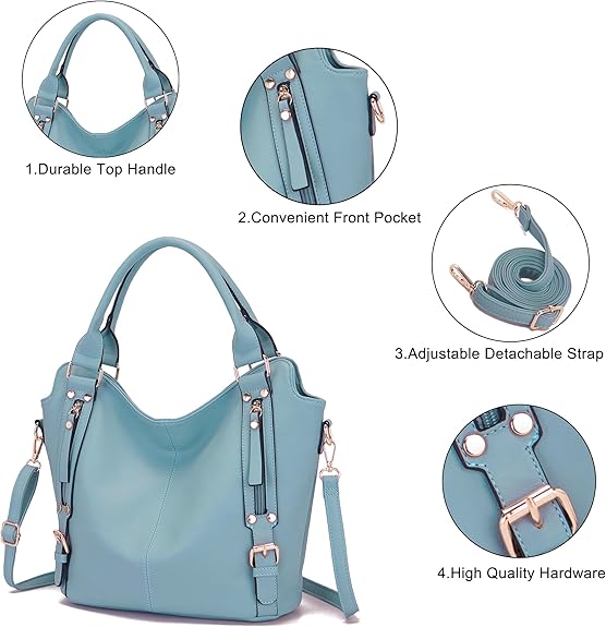 Soperwillton Purses for Women Large Shoulder Handbag Tote PU Leather Hobo Crossbody Bag Ladies Wallet Set 4pcs