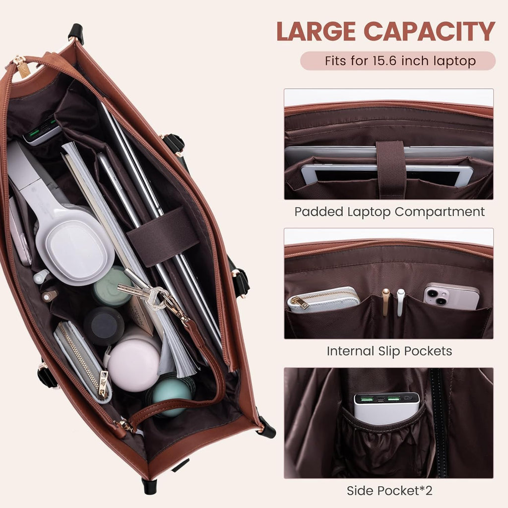 LOVEVOOK Laptop Bag for Women 15.6 lnch,Waterproof Laptops Tote Bags for Womens,Professional Work Bags for Women with Cup Holder,Large Laptop Purse Computer Briefcase Office Teacher Clutch Bag,2 PCS