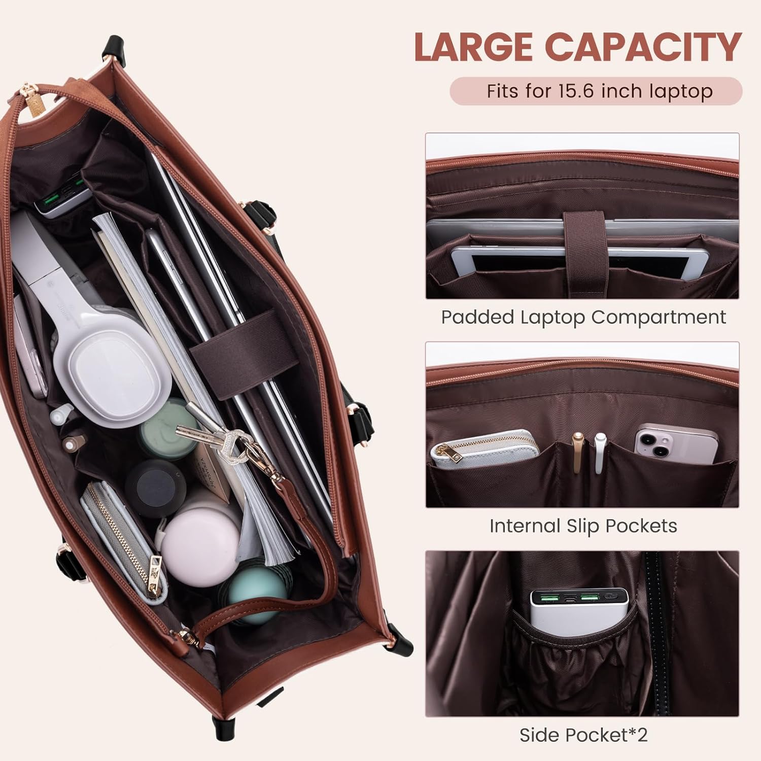 LOVEVOOK Laptop Bag for Women 15.6 lnch,Waterproof Laptops Tote Bags for Womens,Professional Work Bags for Women with Cup Holder,Large Laptop Purse Computer Briefcase Office Teacher Clutch Bag,2 PCS