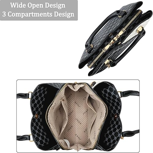 KKXIU Triple Compartments Purses and Handbags for Women Fashion Ladies Satchel Shoulder Top Handle Bag