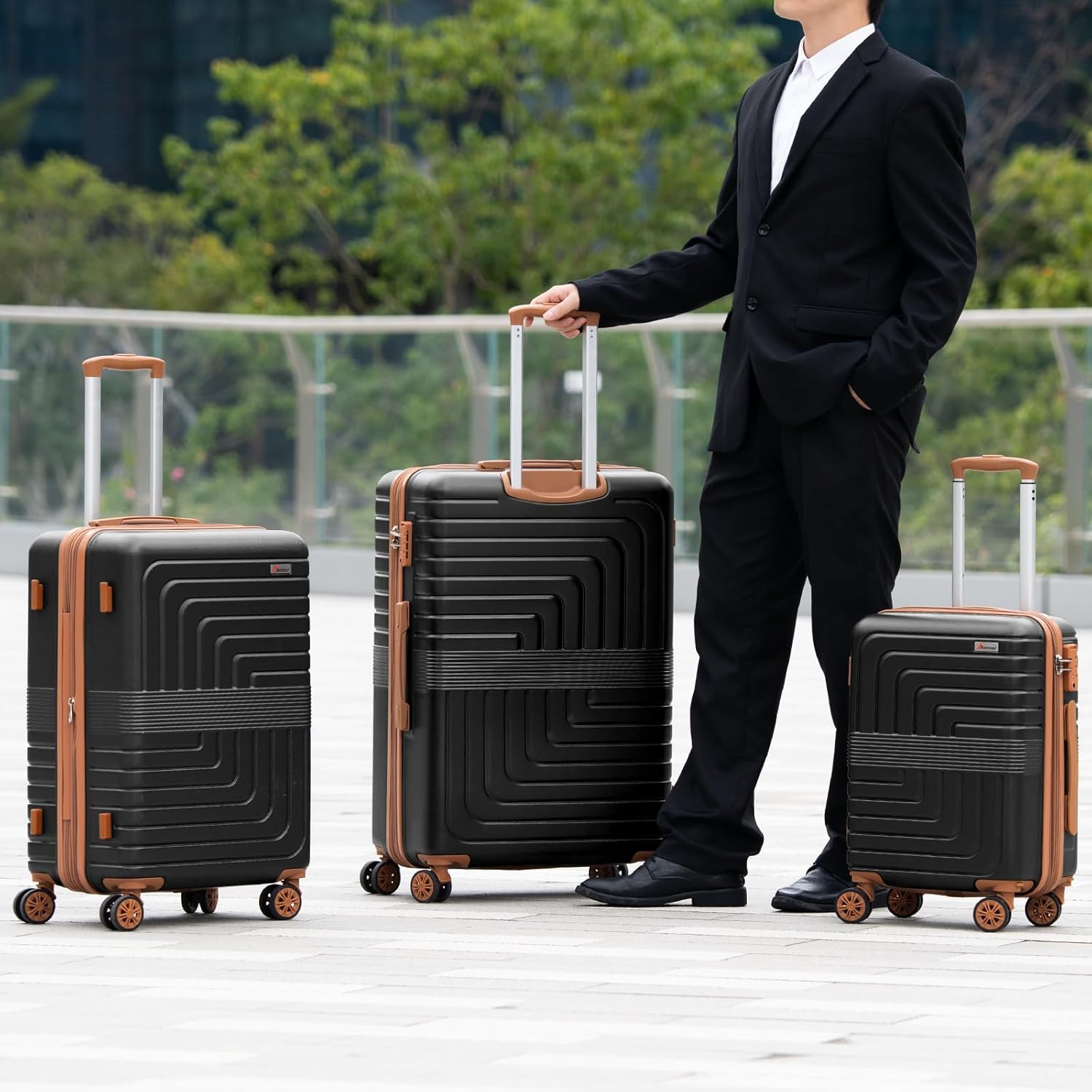 Romswi 3 Piece Luggage Sets, Expandable PC+ABS Hardshell Suitcase Set with TSA Lock YKK Zipper and Dual Spinner Wheels, Large Checked Travel Suitcases, 22/26/30 Inch, Black