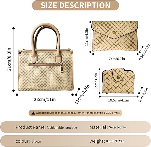 Tigpoy 3pcs Purses and Handbags Set for Women, Top-Handle Tote, Satchel Shoulder Bag & Matching Wallet and Card Purse