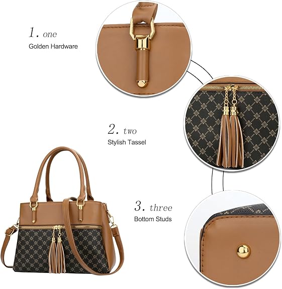 KKXIU Women Satchel Bags Handle Shoulder Handbags and Purses Pockets Zipper Leather Crossbody Bags