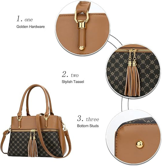 KKXIU Women Satchel Bags Handle Shoulder Handbags and Purses Pockets Zipper Leather Crossbody Bags