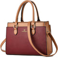 KURGOOL burgundy Brown Handbags Purses for Women, Trendy Leather Dual-tone Tote Purse, Designer Handbag Shoulder Bag Top Handle Satchel Bags