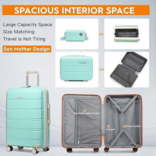 Joyway Luggage 5 Piece Sets， Lightweight Rolling Hardside Travel Suitcase with TSA Lock，Carry On Checked with Spinner Wheels for Women Light Green